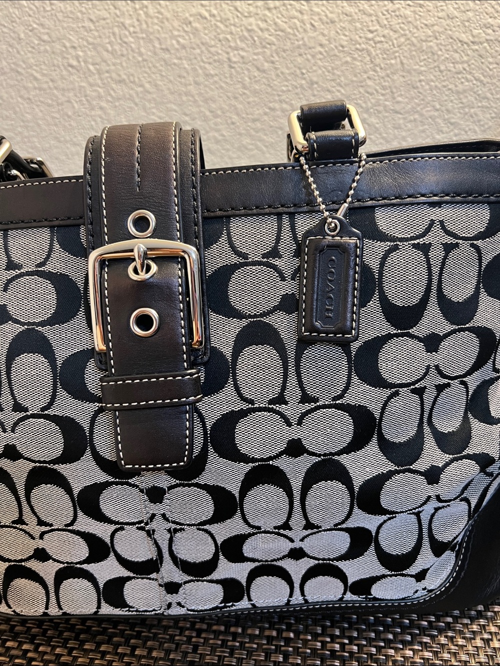 Coach Black and Gray Signature Buckle Tote - Picture 8 of 11